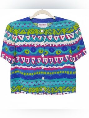 Maggy London Petites 90s Silk Abstract Print Crop Top | Size 4